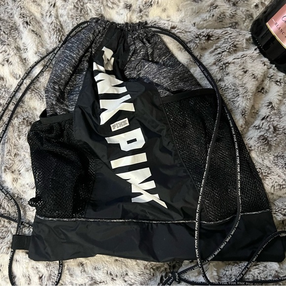 Gray Pink Victorias Secret Drawstring Back Pack - Picture 1 of 1